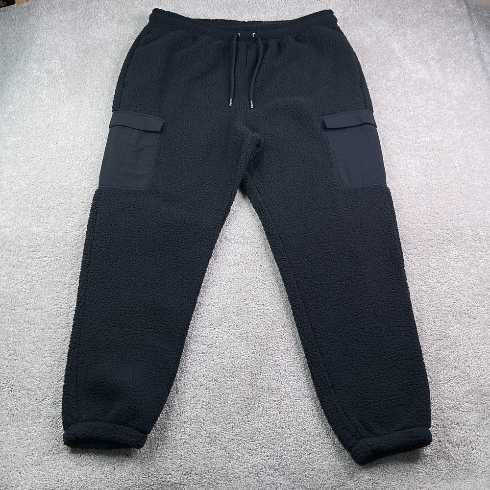 Jordan Pants Mens XL Black Sherpa Fleece Cargo Joggers Jumpman Sweatpants Lounge